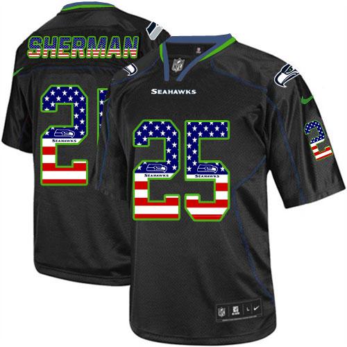  Seahawks #25 Richard Sherman Black Men's Stitched NFL Elite USA Flag Fashion Jersey