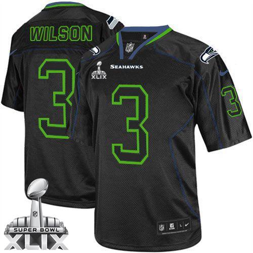  Seahawks #3 Russell Wilson Lights Out Black Super Bowl XLIX Men's Stitched NFL Elite Jersey