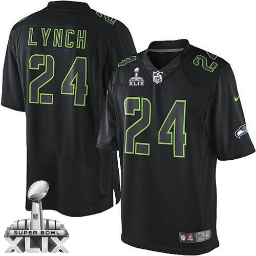  Seahawks #24 Marshawn Lynch Black Super Bowl XLIX Men's Stitched NFL Impact Limited Jersey