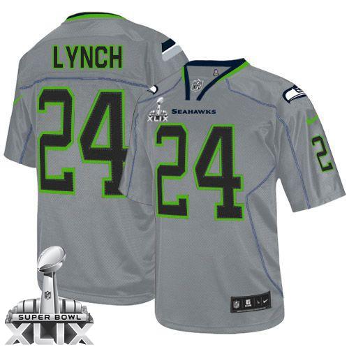  Seahawks #24 Marshawn Lynch Lights Out Grey Super Bowl XLIX Men's Stitched NFL Elite Jersey
