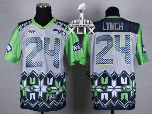  Seahawks #24 Marshawn Lynch Grey Super Bowl XLIX Men's Stitched NFL Elite Noble Fashion Jersey