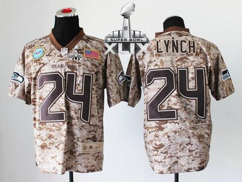 Seahawks #24 Marshawn Lynch Camo Super Bowl XLIX Men's Stitched NFL New Elite USMC Jersey