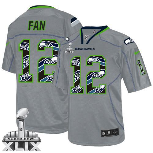  Seahawks #12 Fan New Lights Out Grey Super Bowl XLIX Men's Stitched NFL Elite Jersey