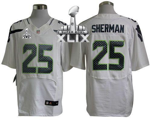  Seahawks #25 Richard Sherman White Super Bowl XLIX Men's Stitched NFL Elite Jersey