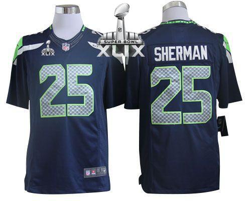  Seahawks #25 Richard Sherman Steel Blue Team Color Super Bowl XLIX Men's Stitched NFL Limited Jersey