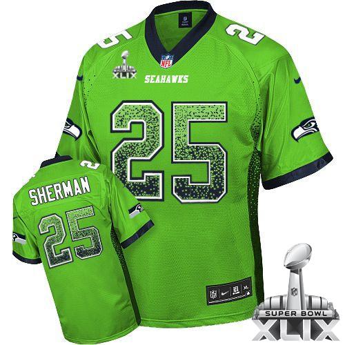  Seahawks #25 Richard Sherman Green Super Bowl XLIX Men's Stitched NFL Elite Drift Fashion Jersey