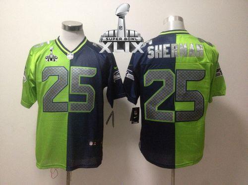  Seahawks #25 Richard Sherman Steel Blue/Green Super Bowl XLIX Men's Stitched NFL Elite Split Jersey