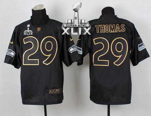  Seahawks #29 Earl Thomas III Black Gold No. Fashion Super Bowl XLIX Men's Stitched NFL Elite Jersey
