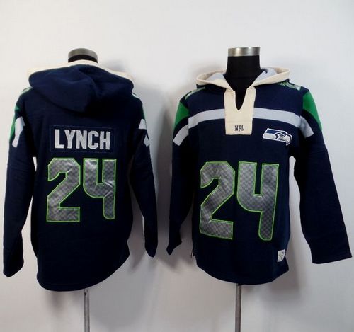 Seattle Seahawks #24 Marshawn Lynch Navy Blue Player Winning Method Pullover NFL Hoodie