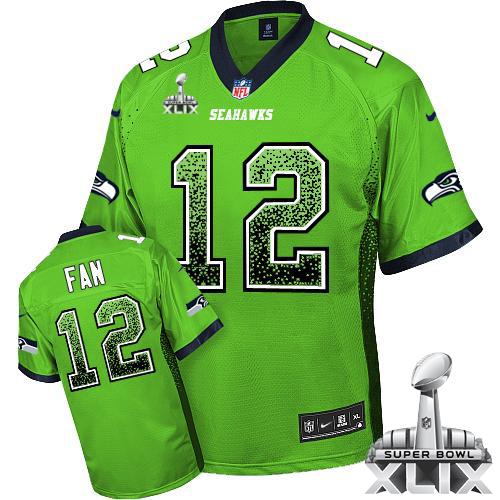  Seahawks #12 Fan Green Super Bowl XLIX Men's Stitched NFL Elite Drift Fashion Jersey