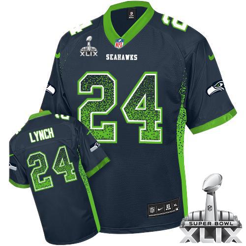  Seahawks #24 Marshawn Lynch Steel Blue Team Color Super Bowl XLIX Men's Stitched NFL Elite Drift Fashion Jersey