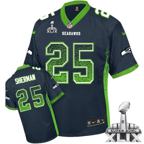  Seahawks #25 Richard Sherman Steel Blue Team Color Super Bowl XLIX Men's Stitched NFL Elite Drift Fashion Jersey