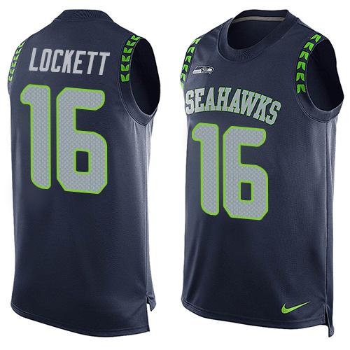  Seahawks #16 Tyler Lockett Steel Blue Team Color Men's Stitched NFL Limited Tank Top Jersey