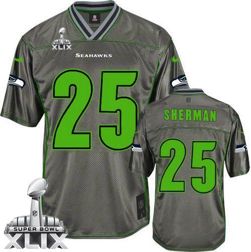  Seahawks #25 Richard Sherman Grey Super Bowl XLIX Men's Stitched NFL Elite Vapor Jersey