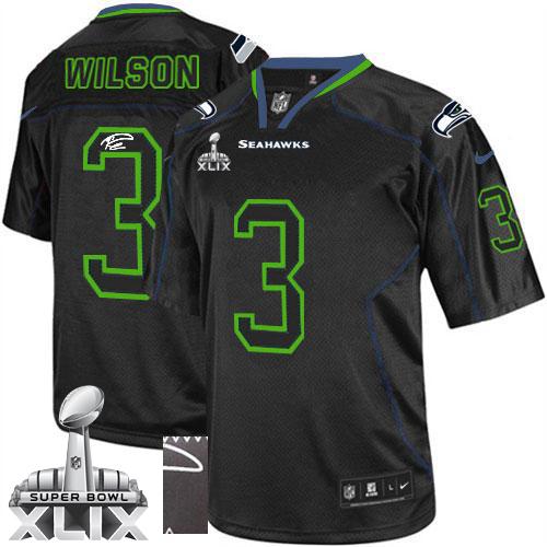  Seahawks #3 Russell Wilson Lights Out Black Super Bowl XLIX Men's Stitched NFL Elite Autographed Jersey