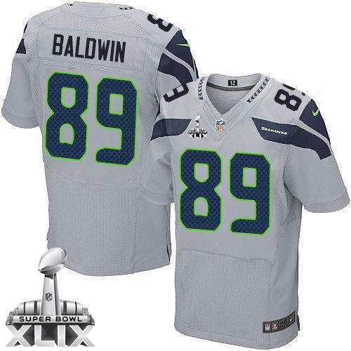  Seahawks #89 Doug Baldwin Grey Alternate Super Bowl XLIX Men's Stitched NFL Elite Jersey