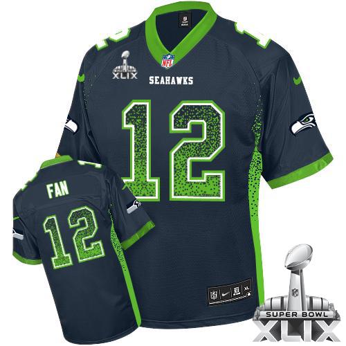  Seahawks #12 Fan Steel Blue Team Color Super Bowl XLIX Men's Stitched NFL Elite Drift Fashion Jersey