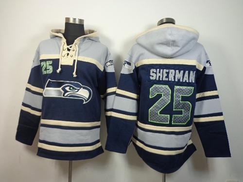  Seahawks #25 Richard Sherman Navy Blue Sawyer Hooded Sweatshirt NFL Hoodie