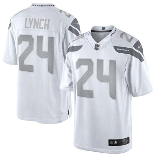  Seahawks #24 Marshawn Lynch White Men's Stitched NFL Limited Platinum Jersey