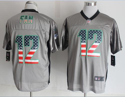 Seahawks #12 Fan Grey Men's Stitched NFL Elite USA Flag Fashion Jersey