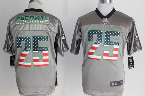  Seahawks #25 Richard Sherman Grey Men's Stitched NFL Elite USA Flag Fashion Jersey