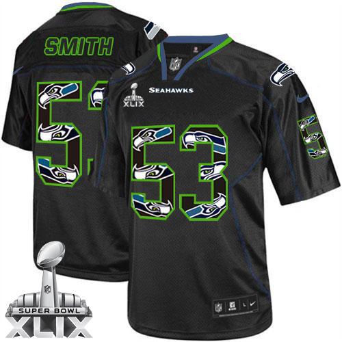  Seahawks #53 Malcolm Smith New Lights Out Black Super Bowl XLIX Men's Stitched NFL Elite Jersey