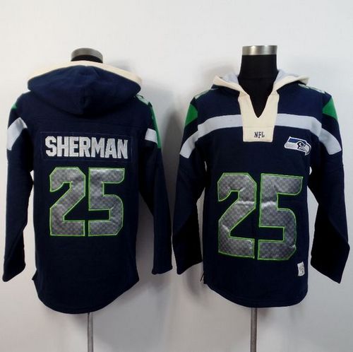 Seattle Seahawks #25 Richard Sherman Navy Blue Player Winning Method Pullover NFL Hoodie