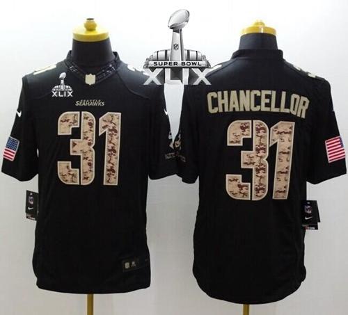  Seahawks #31 Kam Chancellor Black Super Bowl XLIX Men's Stitched NFL Limited Salute to Service Jersey