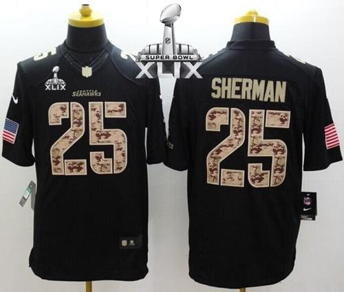  Seahawks #25 Richard Sherman Black Super Bowl XLIX Men's Stitched NFL Limited Salute to Service Jersey
