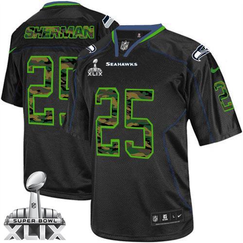  Seahawks #25 Richard Sherman Black Super Bowl XLIX Men's Stitched NFL Elite Camo Fashion Jersey