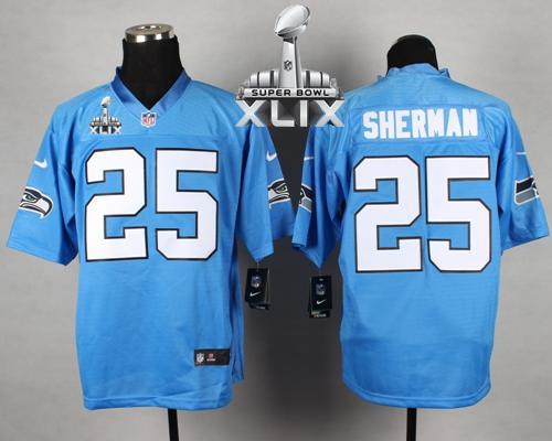  Seahawks #25 Richard Sherman Light Blue Super Bowl XLIX Men's Stitched NFL Elite Jersey