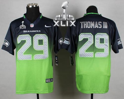 Seahawks #29 Earl Thomas III Steel Blue/Green Super Bowl XLIX Men's Stitched NFL Elite Fadeaway Fashion Jersey