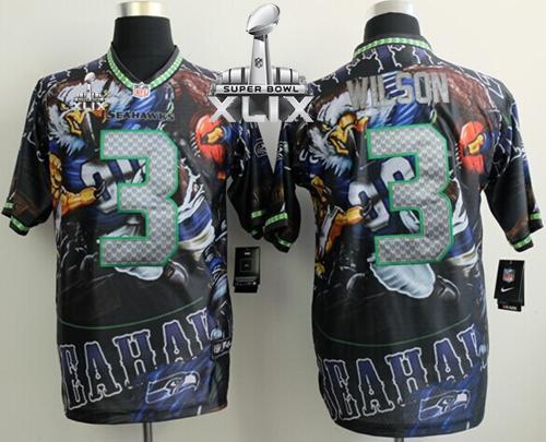  Seahawks #3 Russell Wilson Team Color Super Bowl XLIX Men's Stitched NFL Elite Fanatical Version Jersey
