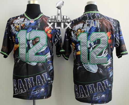  Seahawks #12 Fan Team Color Super Bowl XLIX Men's Stitched NFL Elite Fanatical Version Jersey