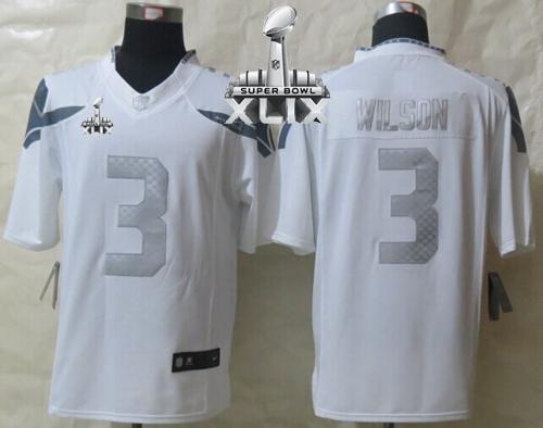  Seahawks #3 Russell Wilson White Super Bowl XLIX Men's Stitched NFL Limited Platinum Jersey