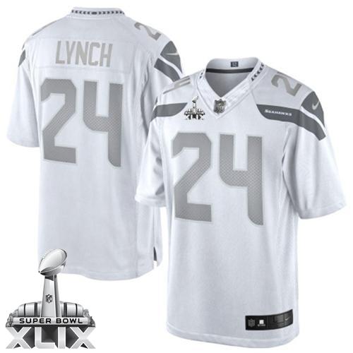  Seahawks #24 Marshawn Lynch White Super Bowl XLIX Men's Stitched NFL Limited Platinum Jersey