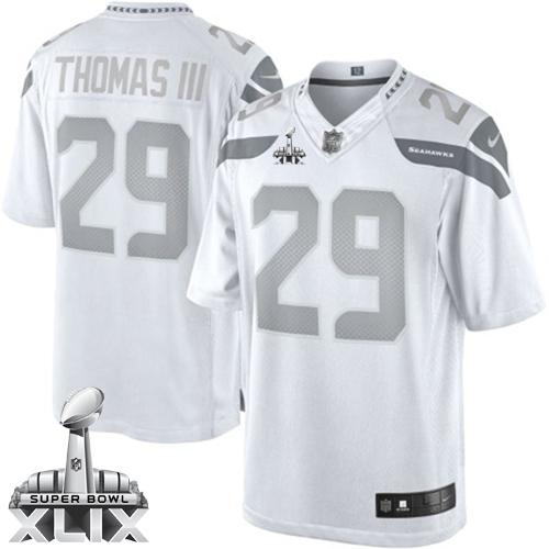 Seahawks #29 Earl Thomas III White Super Bowl XLIX Men's Stitched NFL Limited Platinum Jersey