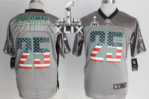  Seahawks #25 Richard Sherman Grey Super Bowl XLIX Men's Stitched NFL Elite USA Flag Fashion Jersey