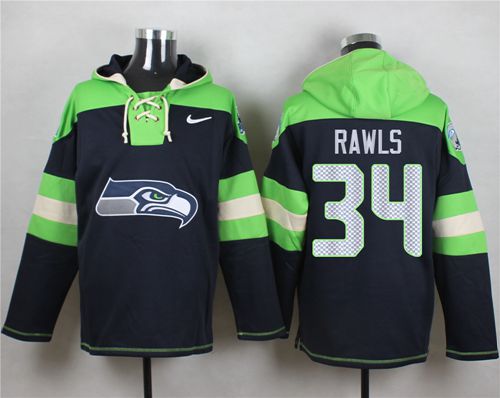  Seahawks #34 Thomas Rawls Steel Blue Player Pullover NFL Hoodie