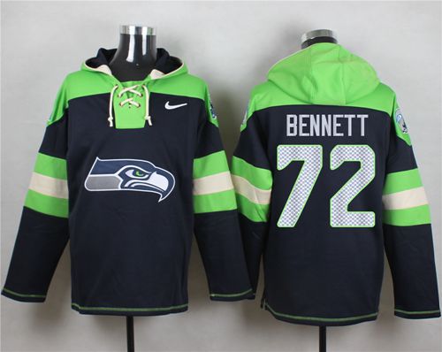  Seahawks #72 Michael Bennett Steel Blue Player Pullover NFL Hoodie