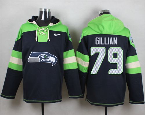  Seahawks #79 Garry Gilliam Steel Blue Player Pullover NFL Hoodie