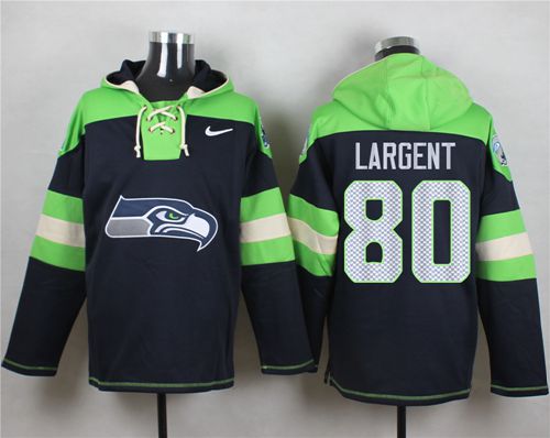  Seahawks #80 Steve Largent Steel Blue Player Pullover NFL Hoodie