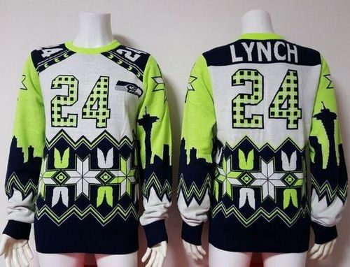  Seahawks #24 Marshawn Lynch White Men's Ugly Sweater