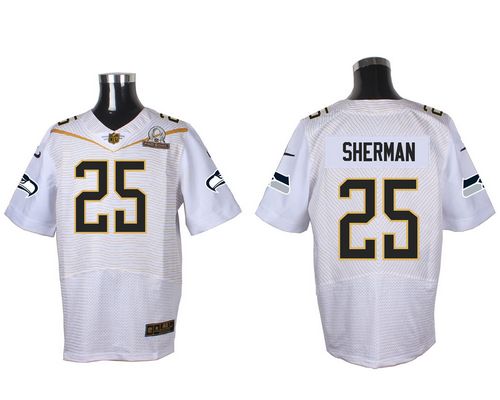  Seahawks #25 Richard Sherman White 2016 Pro Bowl Men's Stitched NFL Elite Jersey