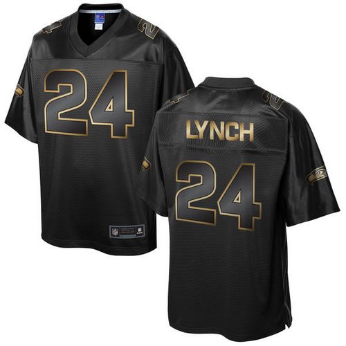  Seahawks #24 Marshawn Lynch Pro Line Black Gold Collection Men's Stitched NFL Game Jersey