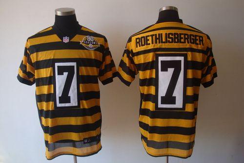  Steelers #7 Ben Roethlisberger Yellow/Black 80TH Anniversary Throwback Men's Stitched NFL Elite Jersey