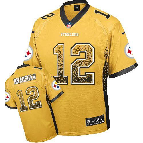  Steelers #12 Terry Bradshaw Gold Men's Stitched NFL Elite Drift Fashion Jersey