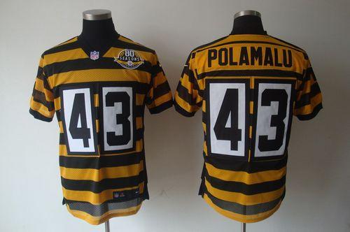  Steelers #43 Troy Polamalu Yellow/Black 80TH Anniversary Throwback Men's Stitched NFL Elite Jersey