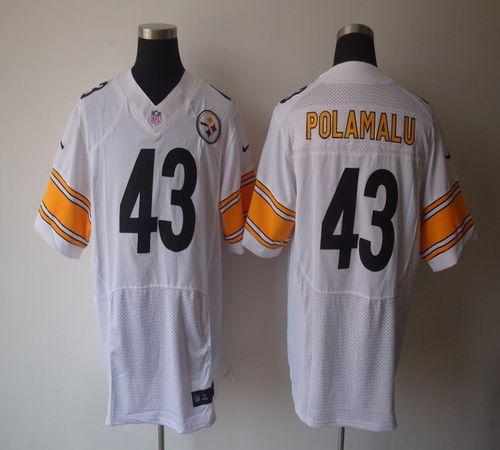  Steelers #43 Troy Polamalu White Men's Stitched NFL Elite Jersey