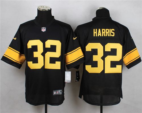  Steelers #32 Franco Harris Black(Gold No.) Men's Stitched NFL Elite Jersey